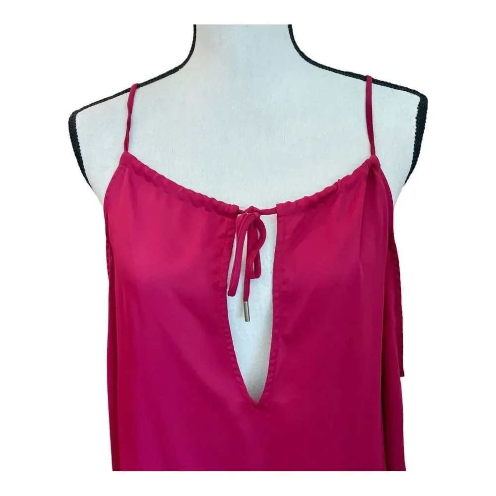 L'Academie Red Satin Tie-Front Cold-Shoulder Blouse Solid Minimalist Womens XS